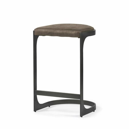 HOMEROOTS 28 x 18 x 17.25 in. Dark Brown Leather C Shape Metal Counter Stool 393441
